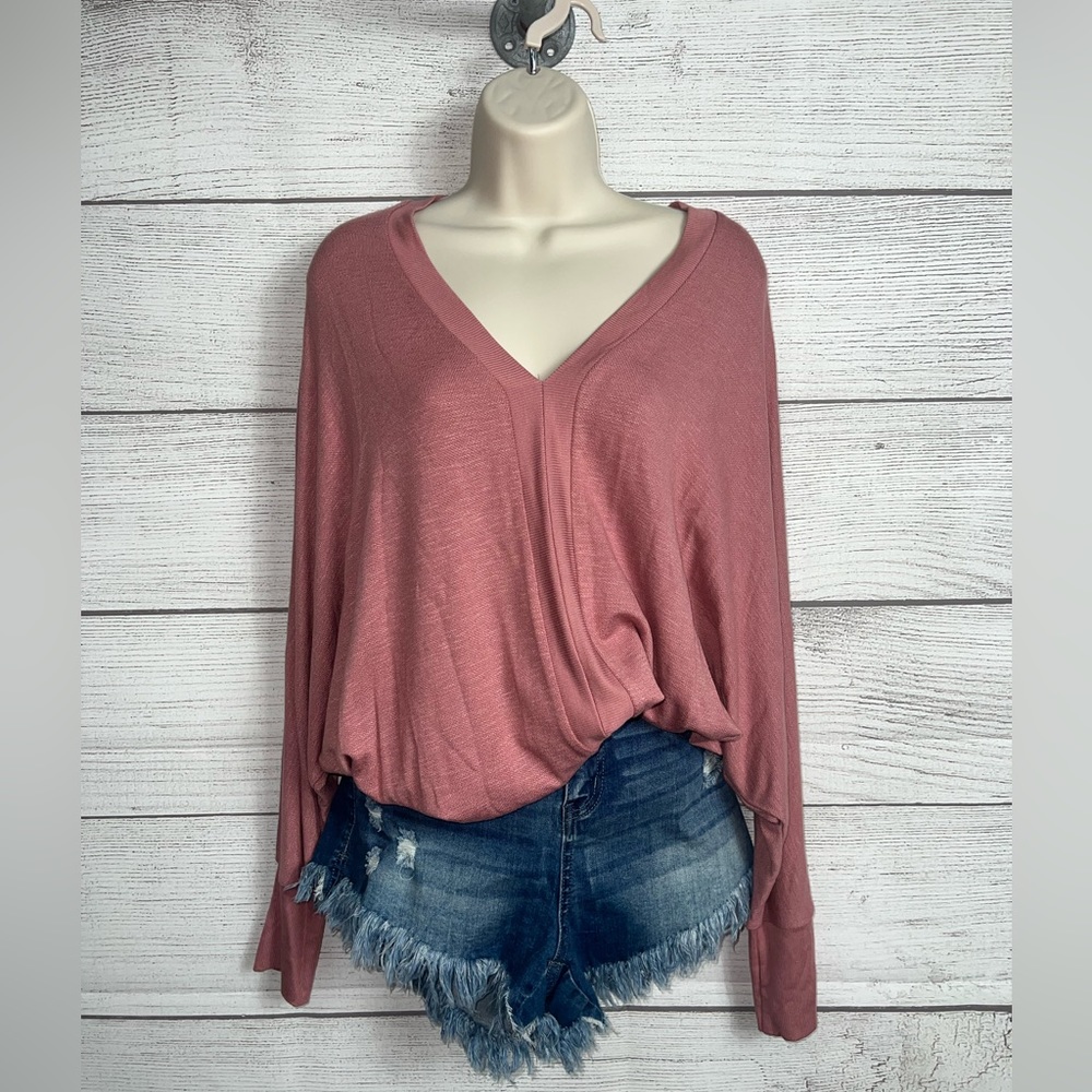 NWT Anthropologie Eri + Ali Dolman Sleeve V Neck Sweater Top Mauve Small 💗